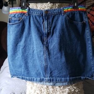 Rainbow Waistband Jean Skirt